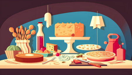 Cakes and pastries on the festive table, generative AI.の写真素材