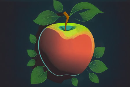 Red apple on a dark background, generative AI.の写真素材