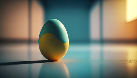 Blue and yellow chicken egg, generative AI.の写真素材