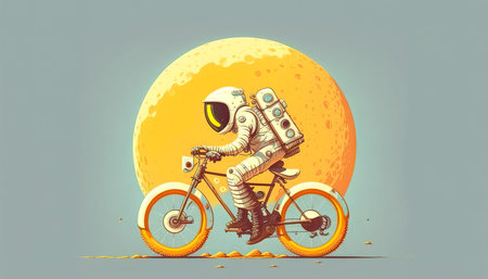 An astronaut in a suit rides a bicycle, generative AI.の写真素材