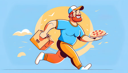 Courier delivering pizza, food concept, generative AI.の写真素材