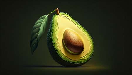 Cut avocado fruit close-up on a dark background, generative AI.の写真素材