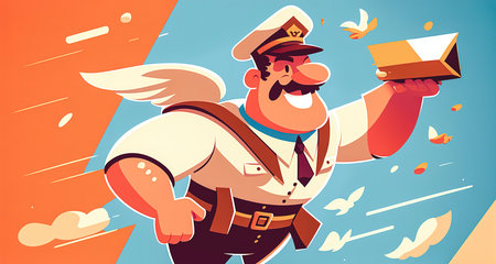 Cartoon postman with letters, mail delivery, generative AI.