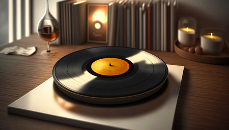 Vinyl player and vinyl record, generative AI.の写真素材