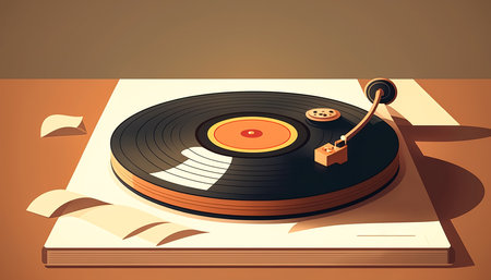 Vinyl player and vinyl record, generative AI.の写真素材