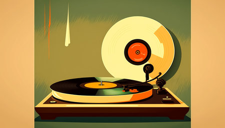 Vinyl player and vinyl record, generative AI.の写真素材