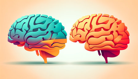 Creative illustration with human brains, generative AI.