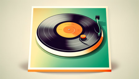 Vinyl player and vinyl record, generative AI.の写真素材