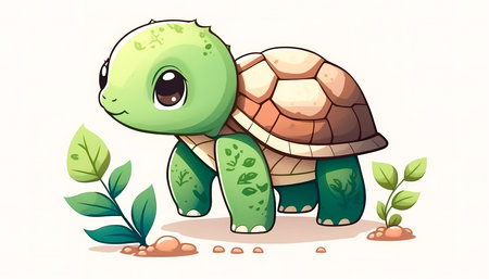 Funny cute cartoon turtle isolated, generative AI.の写真素材