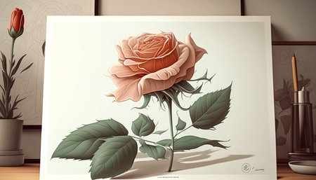 Beautiful rose painted on canvas, generative AI.の写真素材