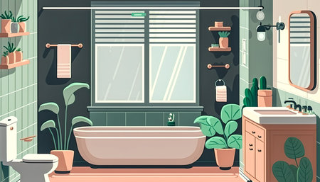 Interior of a modern large bathroom with plants, generative AI.の写真素材