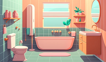 Interior of a modern large bathroom with plants, generative AI.の写真素材