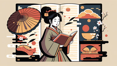 Illustration on the theme of traditional Japanese culture, generative AI.の写真素材