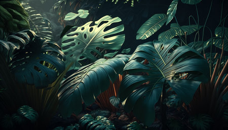 Jungle forest view, tropical trees, generative AI.の写真素材