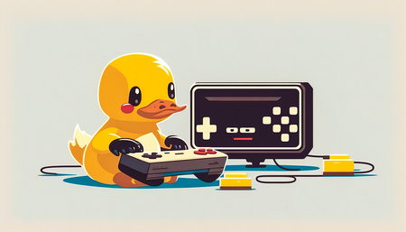 The duck is playing on the console, generative AI.