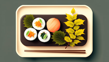 Set of sushi and rolls, generative AI.の写真素材
