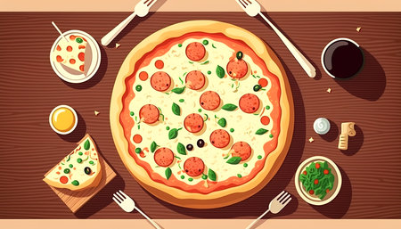 Appetizing pizza cut into pieces, generative AI.の写真素材