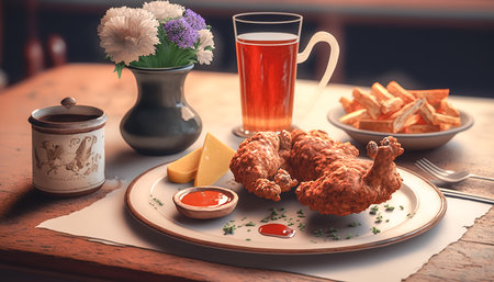 Appetizing cooked chicken and sauces, generative AI.の写真素材