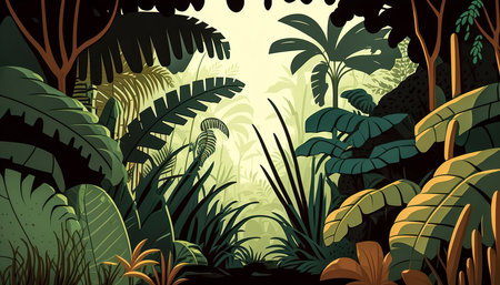 Jungle forest view, tropical trees, generative AI.の写真素材