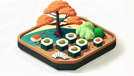 Set of sushi and rolls, generative AI.の写真素材
