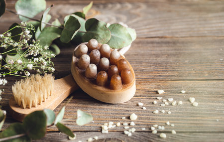 Spa composition with massage scrub soap and brush.の写真素材