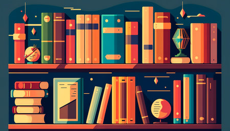Colored books on the shelves, generative AI.の写真素材