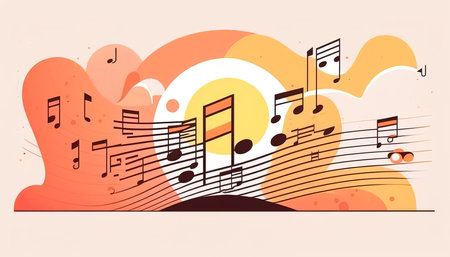 Creative music staff with notes, generative AI.の写真素材