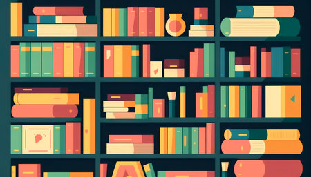 Colored books on the shelves, generative AI.の写真素材