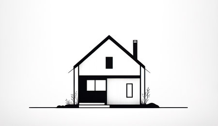 House on a white background, minimalistic logo, generative AI.の素材