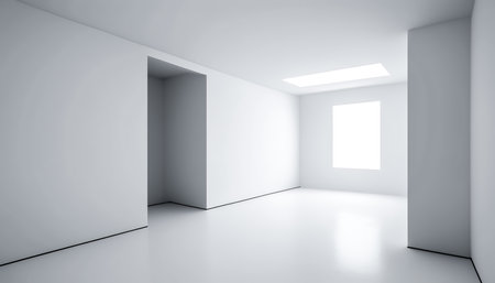 Empty room with white walls, generative AI.の素材