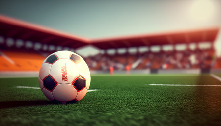 Soccer ball on the soccer field, generative AI.の素材