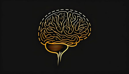 Conceptual illustration of the human brain on a dark background, generative AI.の素材