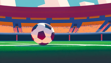 Soccer ball on the soccer field, generative AI.の素材