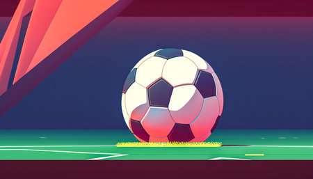 Soccer ball on the soccer field, generative AI.の素材