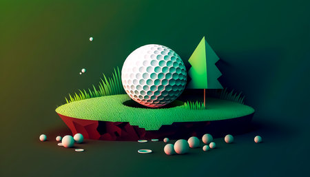 Creative illustration with realistic golf ball, generative AI.の素材