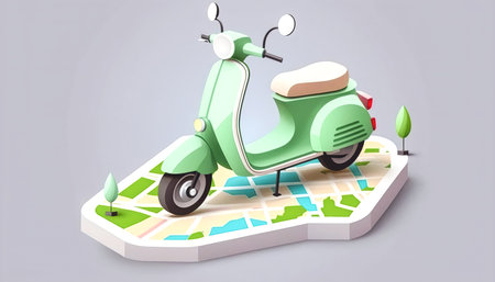 Scooter on a point on the map, generative AI.の素材
