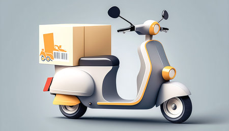 Scooter and cardboard box, delivery concept, generative AI.の素材