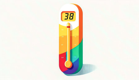 Colorful thermometer on a light background, generative AI.の素材