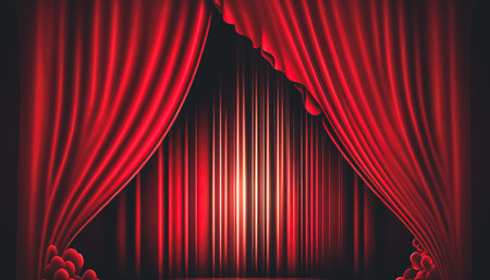 Red stage curtain, the concept of theater, opera, generative AI.の素材