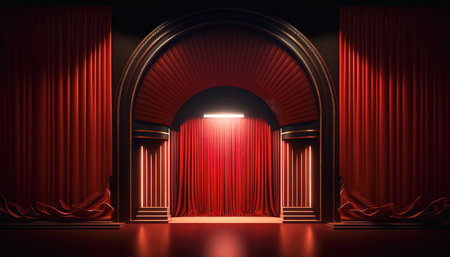 Red stage curtain, the concept of theater, opera, generative AI.の素材