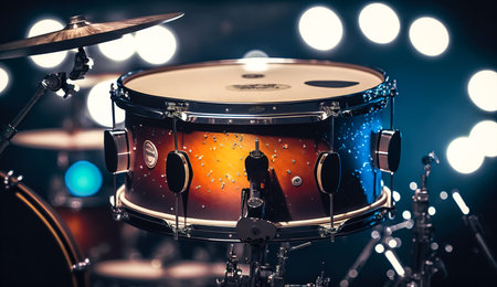 Close-up of a snare drum, percussion instrument, generative AI.の素材