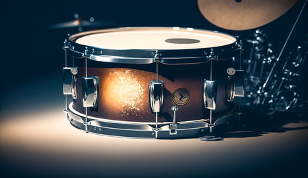 Close-up of a snare drum, percussion instrument, generative AI.の素材