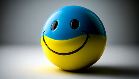 Volumetric smiling emoticon on a blurred background, generative AI.の素材