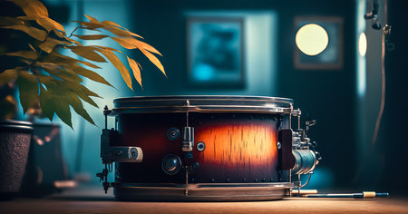 Close-up of a snare drum, percussion instrument, generative AI.の素材