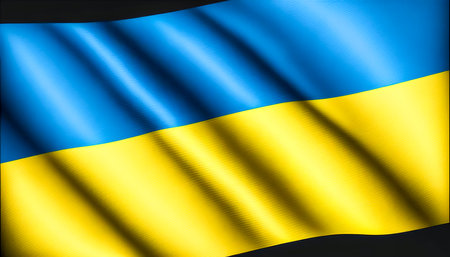 Wavy flag of Ukraine, a symbol of freedom, generative AI.の素材