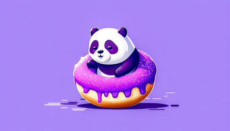 Cartoon illustration with panda and donut, generative AI.の素材