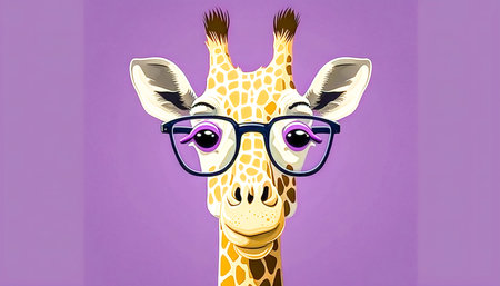 Funny giraffe wearing a glasses, generative AI.の素材