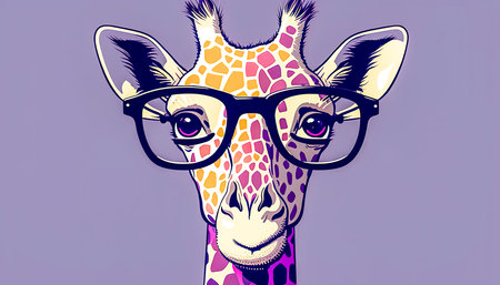 Funny giraffe wearing a glasses, generative AI.の素材