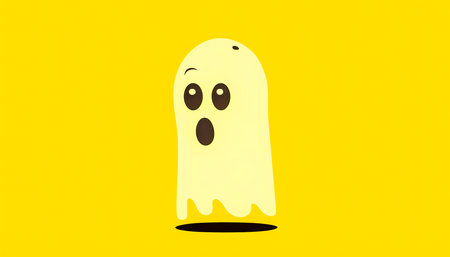 Cartoon ghost on a yellow background, generative AI.の素材