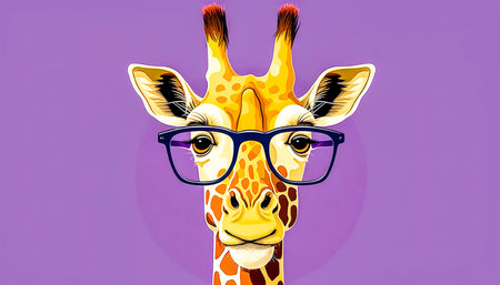Funny giraffe wearing a glasses, generative AI.の素材